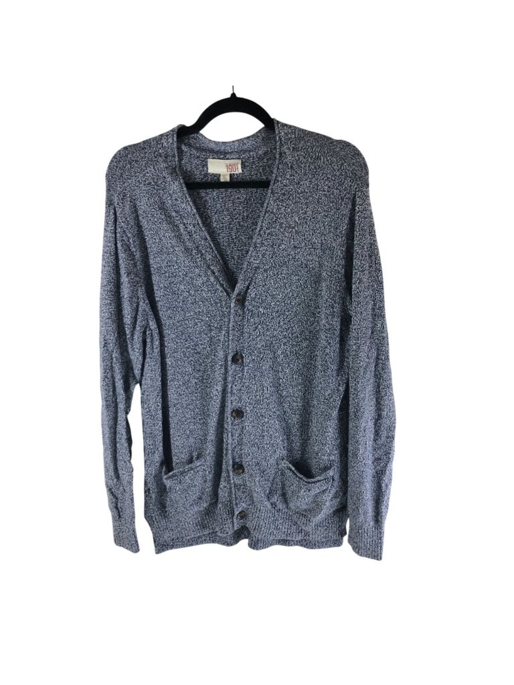 1901 Mens Marled Blue Knit Button-Up Cardigan Sweater Pockets Size XL Cotton